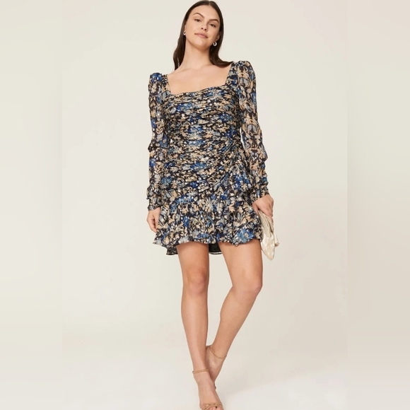 NWOT Monique Lhuillier Floral Chiffon Flounce Long Sleeve Dress Size 6 - Picture 14 of 15